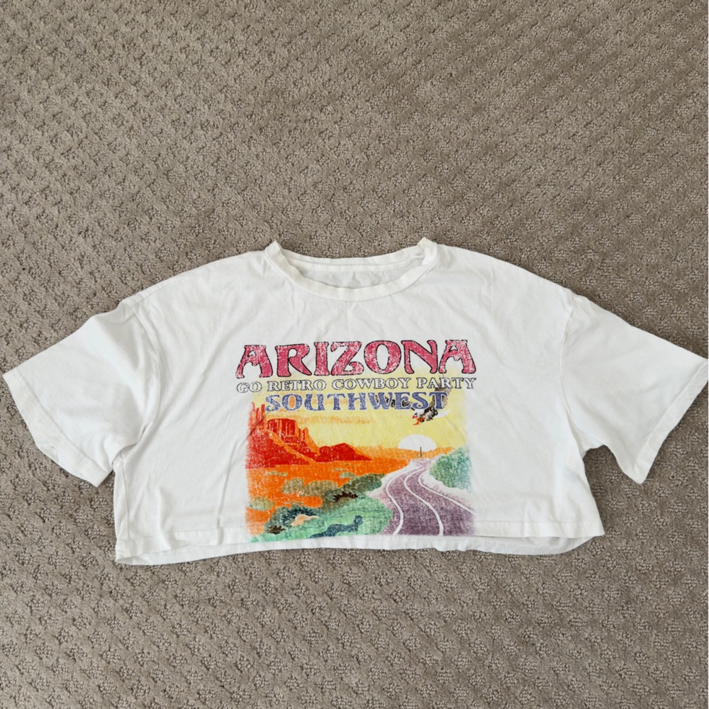 SHEIN Arizona Graphic Crop Top - White